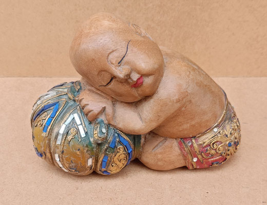 Niño durmiente madera. Hecho a mano en Tailandia. Ref FM0901. 21x10x15