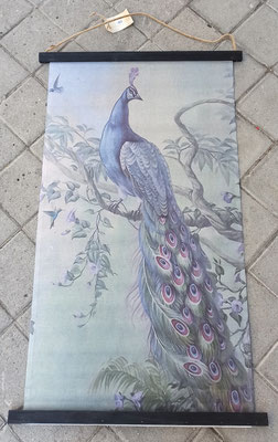 Lienzo pergamino de tela impresa pavo real. Ref 22060. 55x95