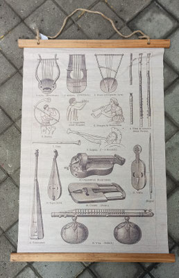 Lienzo pergamino de tela impresa instrumentos musicales. Ref 18397. 60X87
