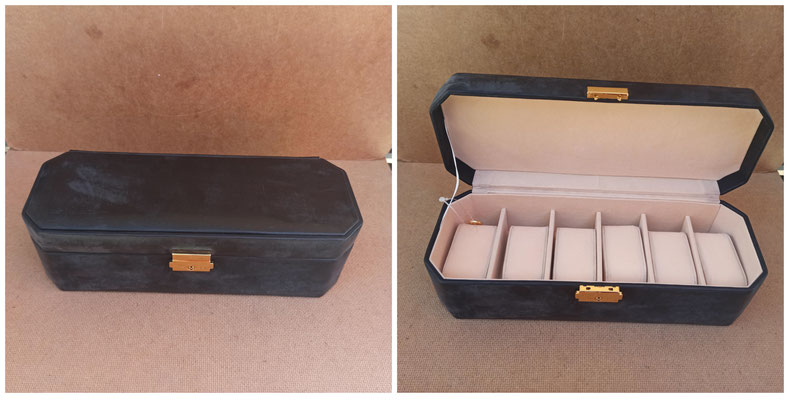 Caja 6 relojes polipiel. Ref 19747. 29x10x9