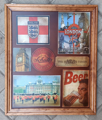 Cuadro madera etiquetas London beer. 50x60
