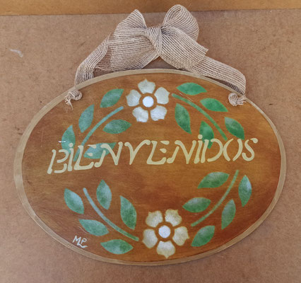 Letrero "Bienvenidos" madera. Ref 30x30