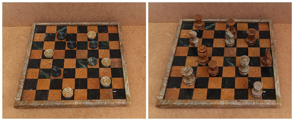 Ajedrez/damas piedra jabón. 26x26. Diferentes modelos de fichas 