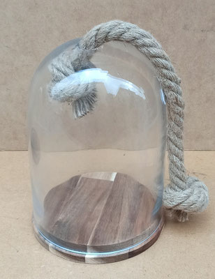 Fanal con cuerda base de madera. Ref 170425790. Medida del cristal 20x14
