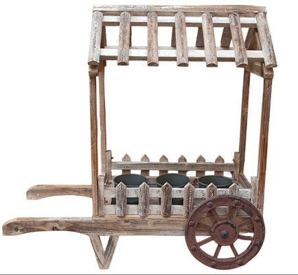 Carrito macetero madera para 6 plantas. Ref 54314. 60x60x30