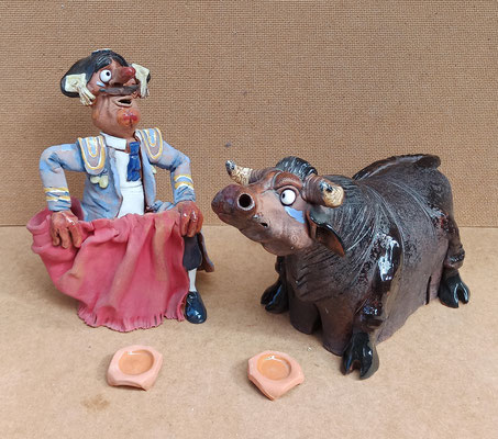Quemador barro Toro y torero