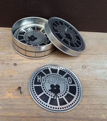 Juego de 4 posavasos Hollywood con caja. Ref 62500072. 9,5x3,5