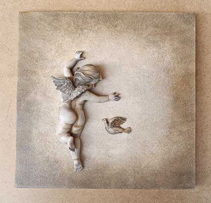 Cuadro ángel relieve resina. Ref 4913/147. 25x25x8