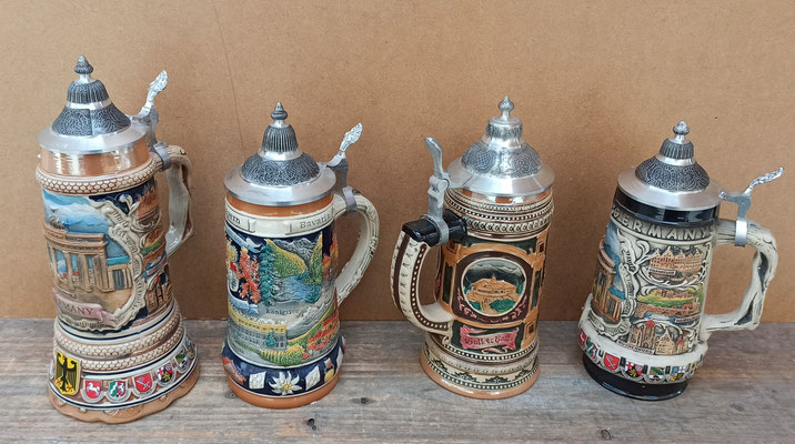 Jarras cerveza alemanas cerámica con tapa metal