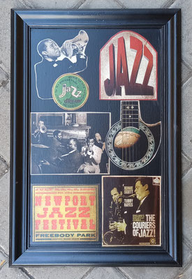 Cuadro madera etiquetas Jazz. 40x60