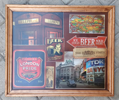 Cuadro madera etiquetas London pub. 50x60