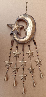 Campana de viento luna y estrellas madera y latón. Ref 161644. 56X20X3