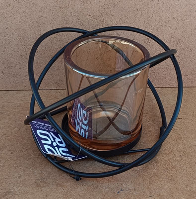 Portavelas vaso cristal y hierro. Ref 18419. 10x14