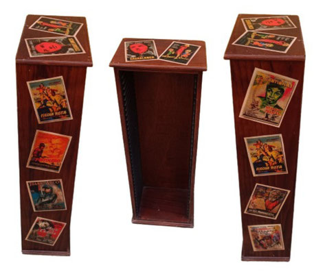 Mueble guarda DVD madera etiquetas cine. 70x15x24