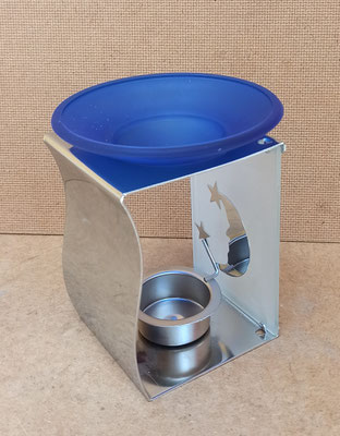 Quemador de aceites esenciales metal y vidrio. Ref HOG107. 14x11