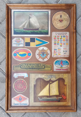 Cuadro madera etiquetas barco. Ref 56400. 40x60