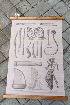 Lienzo pergamino de tela impresa instrumentos musicales. Ref 18396. 60X87