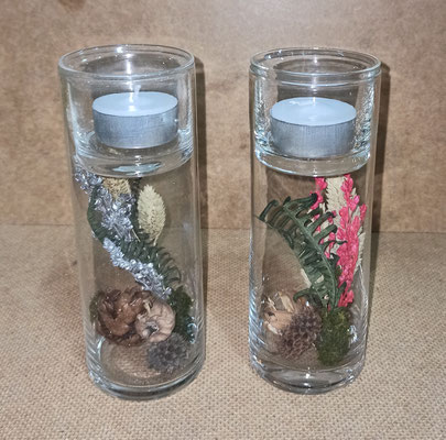 Portavelas cristal. con flores secas 15,5x5,5