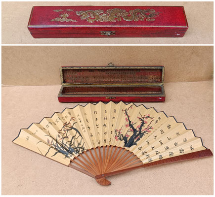 Abanico oriental papel con caja. 33x59. Medida caja 5x37x7