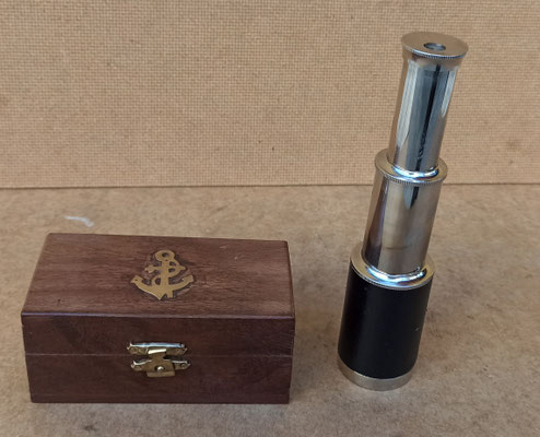 Catalejo metal y polipiel con caja de palisandro. Ref 2018H (P). 15x3