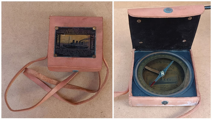 Brújula con funda de cuero "Titanic". Ref 331057. 11,5x3x12,5