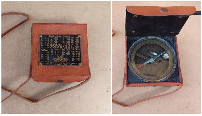Brújula con funda de cuero "Brunton" Kelvin & Hughes (London 1917). Ref 331057. 11,5x3x12,5