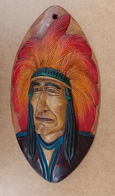 Talla madera cabeza de indio. Hecho a mano en Tailandia. Ref EL1268. 40x20x5