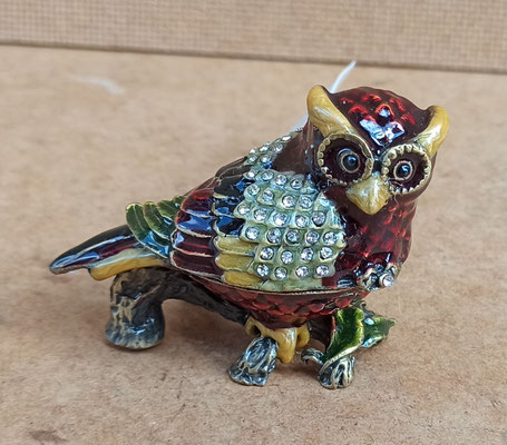 Caja búho metal esmaltado. Ref 82446. 7x6x4. 4,5x6x3