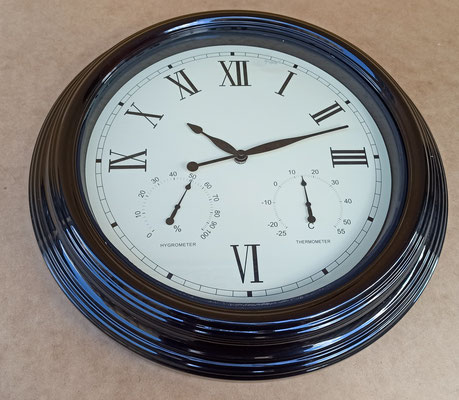 Reloj pared metal con higrómetro y termómetro. Ref Shal A-5014. 46x6