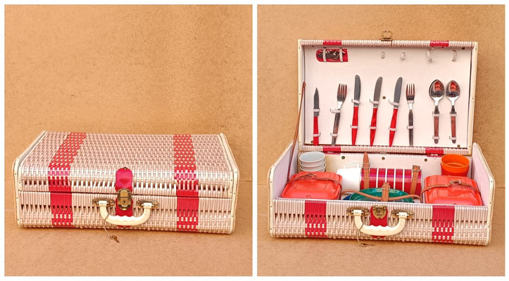 Cesta picnic plástico vintage. 55x34x18