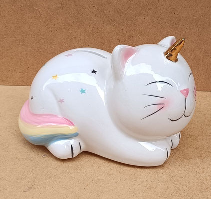 Hucha gato unicornio cerámica. Ref 42530. 17x12x12