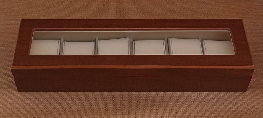 Caja 6 relojes madera. Ref 415009124. 34x9x6
