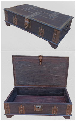 Baúl madera con herrajes latón. Ref TAJ1. 60x18x36
