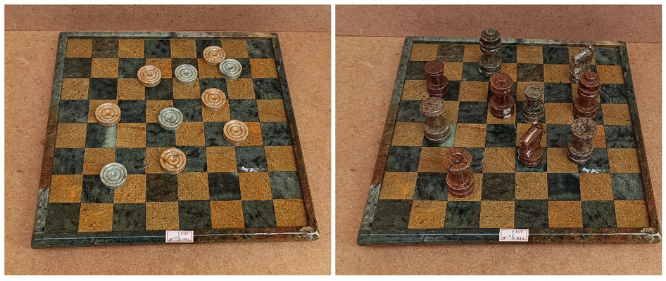 Ajedrez/damas piedra jabón. 26x26. Diferentes modelos de fichas 