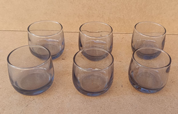Juego de vasos chupito vajilla vidrio ahumado Elsa modelo Tossa. 6 unidades. 5x5
