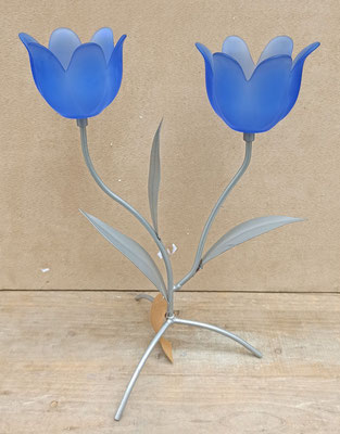 Portavelas doble tulipán cristal y metal. Ref WR533. 33x24x10