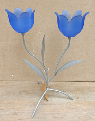 Portavelas doble tulipán cristal y metal. Ref WR533. 33x24x10