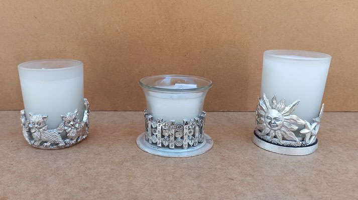 Portavelas metal y cristal. Ref 54551 (7x5,5), 54076 (5,5x6,5) y 54069 (8x5)