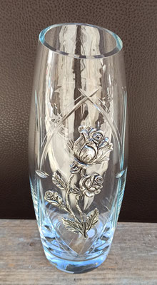 Jarrón cristal adorno metal. Ref 78107. 30x9
