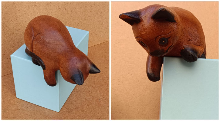 Gato madera teca para estantería. Ref EL0474. 16x8x7