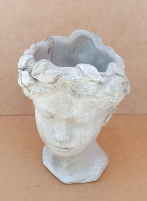 Macetero cabeza de mujer en cemento. Ref 28285. 26x16x18