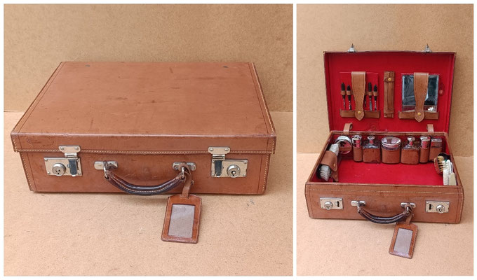 Neceser maleta cuero vintage. 14x36x44