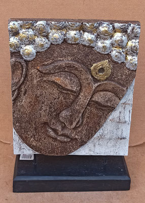 Cabeza de Buda resina con base de madera. Ref 70132. 38x25x10