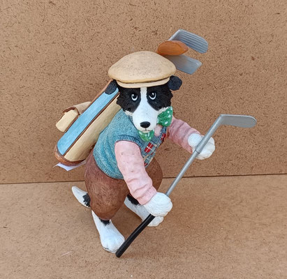 Enesco colección Drapper dogs. Perro golfista resina. Ref A20617. 18x10x6