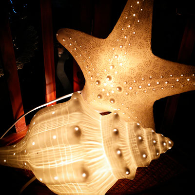 Lámparas caracola y estrella de mar cerámica