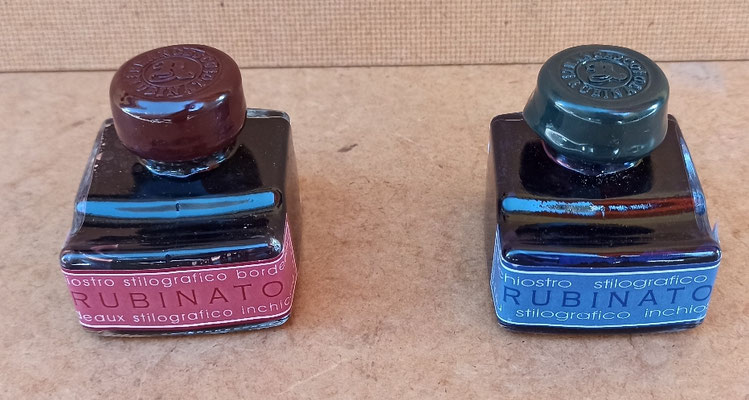 Tintero con tinta azul y burdeos Francesco Rubinato