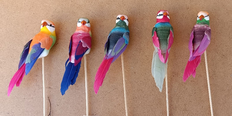 Pájaros porexpan plumas palo. Ref 2872. 6x12 sin palo