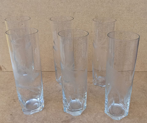 Juego 6 vasos cristal con grabado de ciervo