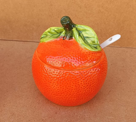Azucarero naranja cerámica con cuchara. Ref 22110138. 11x10