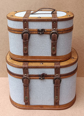 Maletas madera forradas en tela. Ref 37333. Grande 36,5x26x25 (no disponible). Pequeña 31x21x20,5